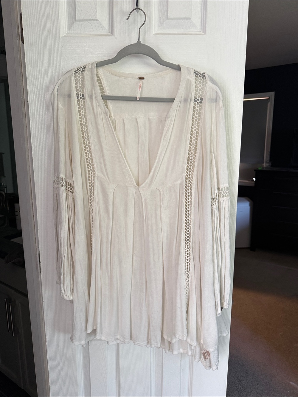 Free People Ivory Crochet-Trim V-Neck Tunic Top